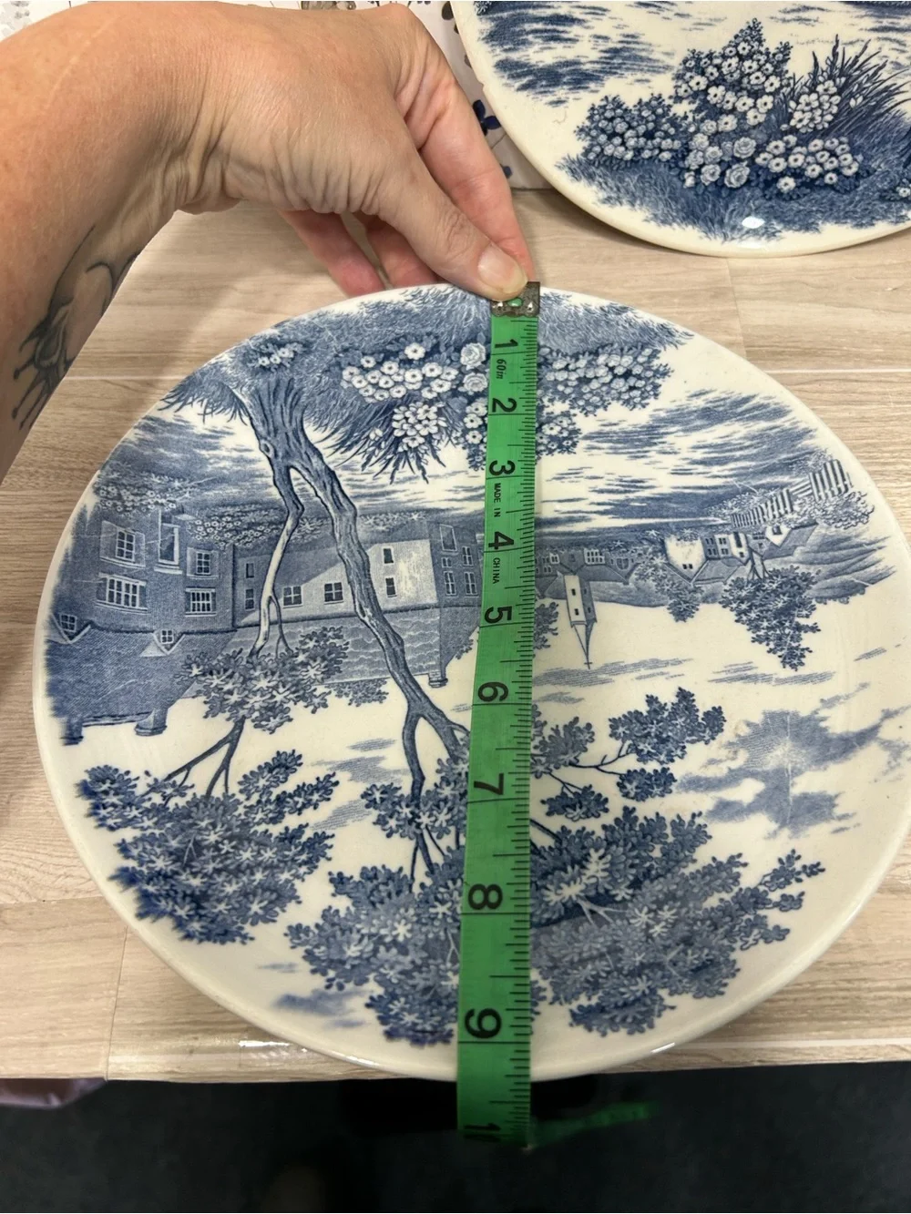 Vintage English Village Japan Blue Transferware Plates Pair